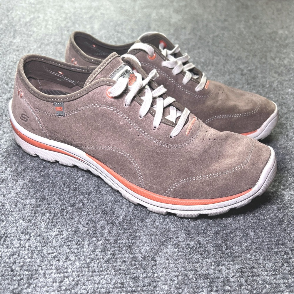 Skechers Relaxed Fit Memory Foam Suede Sneakers Charcoal Orange 63742 Mens 8.5
